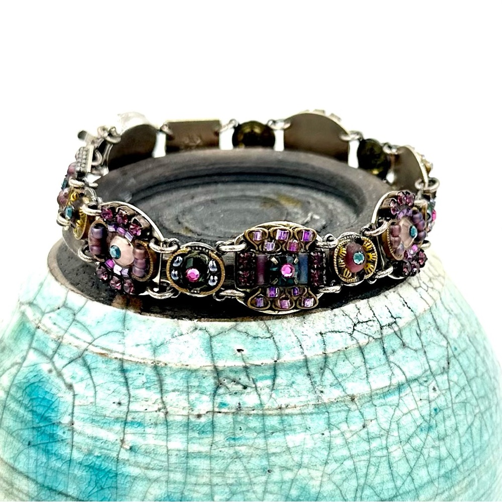 Ayala Bar Bracelet Beaded Crystal Rhinestone Brass & Silver